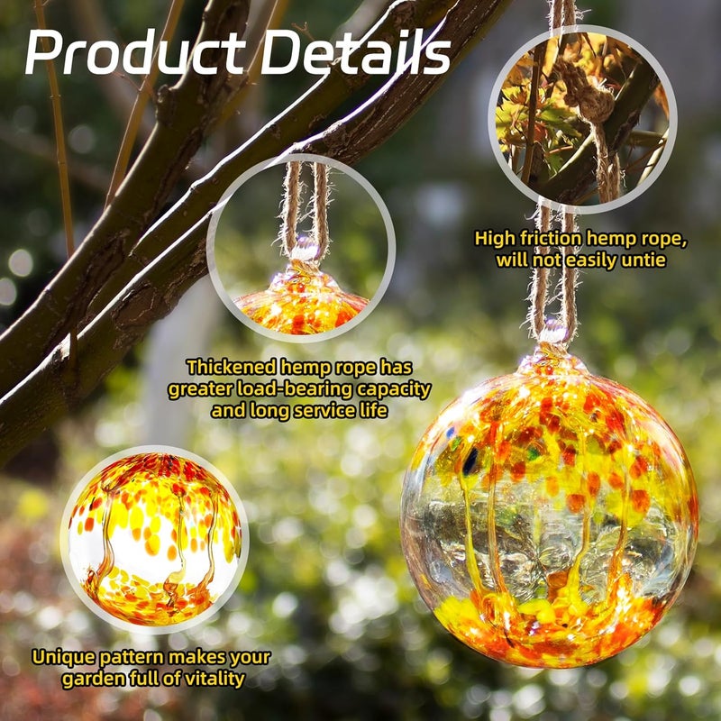 VOREEN 6" Hanging Glass Garden Gazing Ball Hand Blown Glass Witch Ball Christmas Ornament Friendship Balls for Outdoor Garden Patio Window Home Décor, Gift for Mom Wife Friend, Orange - Image 3